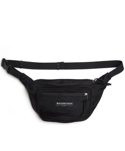 Cheapest Brand Logo Patch Double Zip Compartment Black Canvas Insert Buckle Explorer —Replica Balenciaga Bag For Men
