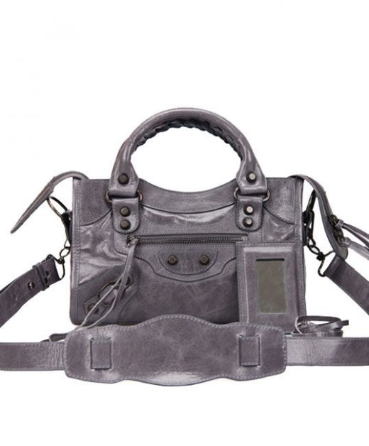 Best Discount Dark Grey Leather Stitched Handle Zip Closure Fringed Rivet Detail First—Replica Balenciaga Tote For Ladies