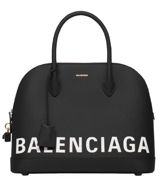 High End Black Leather Curved Zip Padlock Design Top Handle White Signature Ville—Replica Balenciaga Tote For Ladies