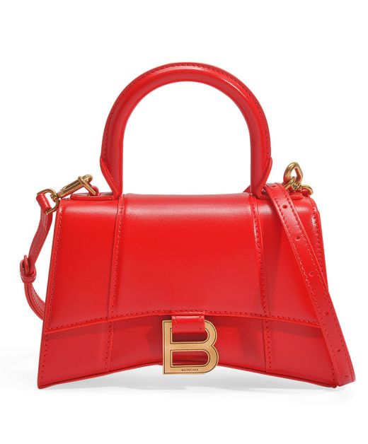 High End Red Leather Top Handle Flap Magnetic Closure Brass Letter B Hourglass—Replica Balenciaga Ladies Tote Bag