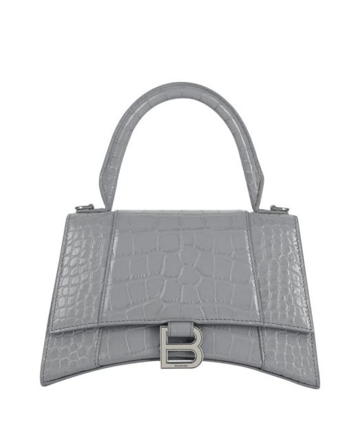 High End Grey Croc Embossed Leather Silver B Logo Magnetic Flap Hourglass—Replica Balenciaga Elegant Women'S Handbag