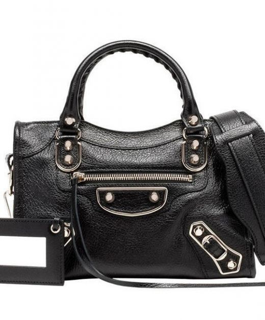 Low Price Black Leather Metal Edge Fringed Trim Zipper Removable Strap Classic City—Imitated Balenciaga Women'S Bag