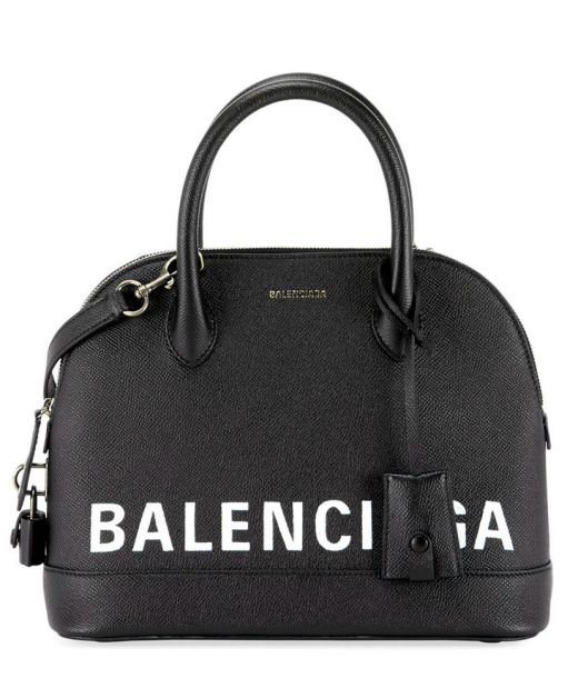 Hot Selling Black Calfskin White Logo Signature Top Zip Handle Padlock Key Detail Ville—Copy Balenciaga Women'S Handbag