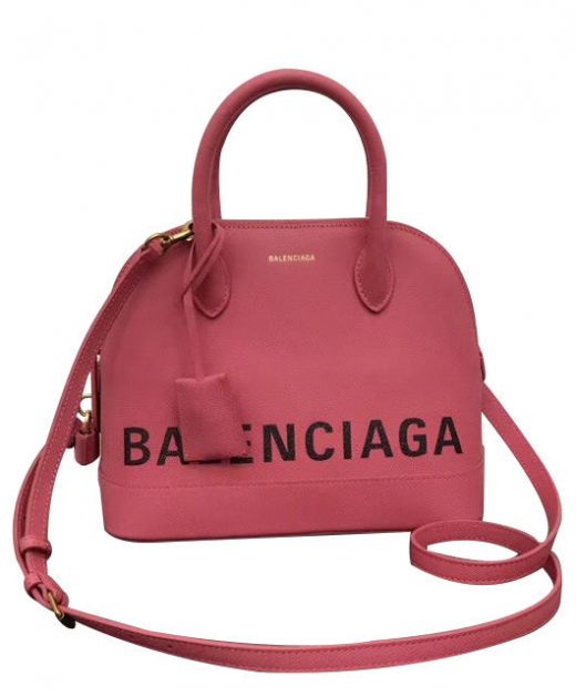 Replica Balenciaga Ville Pink Leather Gold Zipper Closure Padlock Key Detail Black Logo Ladies Top Handle Bag