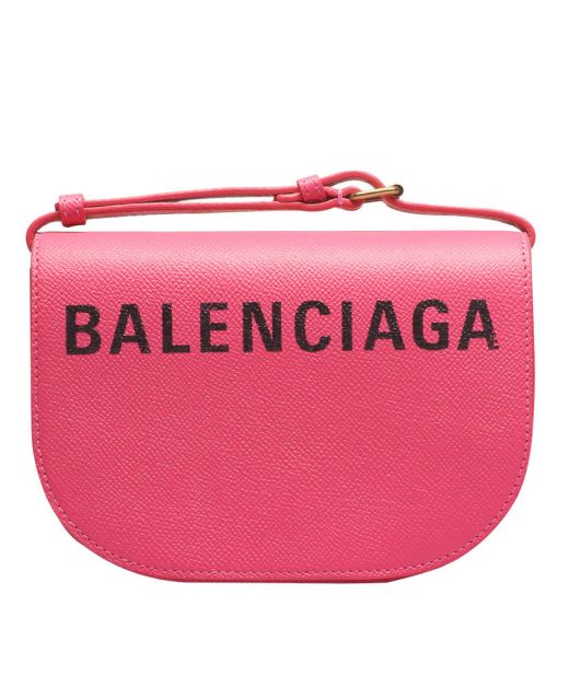 Good Review Pink Grain Leather Black Logo Flap Magnetic Buckle Design Ville—Replica Balenciaga Cute Women'S Shoulder Bag