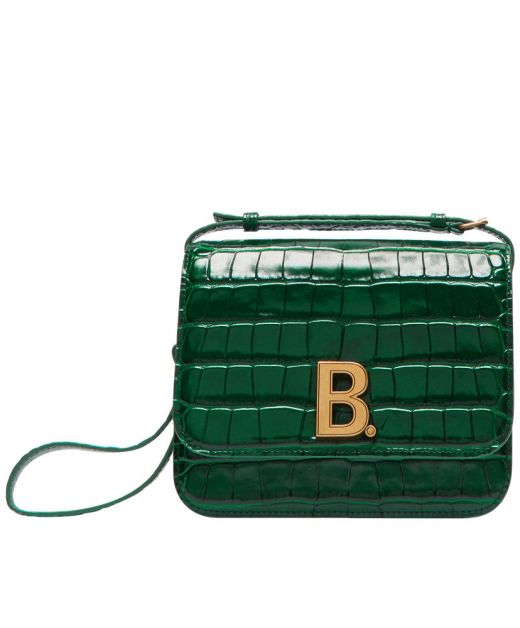 Top Sale Emerald Leather Croco Embossed Flap Design Brass B. Logo Adjustable Strap—Imitated Balenciaga Crossbody Bag For Ladies