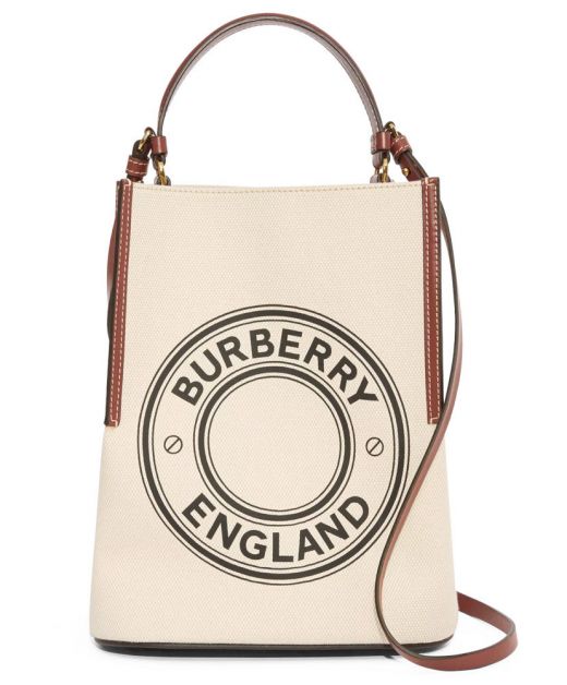 Cream Cotton Fabric Sewing Brown Leather Trim Circle Logo Graph - Latest Fake Burberry Peggy Bucket Bag Online Store