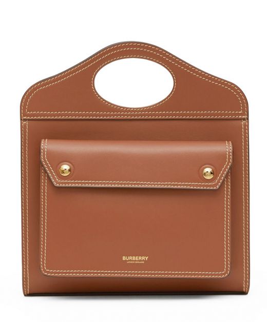Brand Name Detail Flap Pocket Topstitch Detail Brown Leather Detachable Shoulder Strap - Knockoff Burberry Mini Pocket Bag