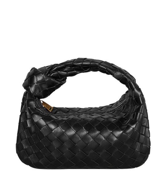 Top Quality Black Intrecciato Leather Gold Zip Closure Top Knot Handle Jodie—Replica Bottega Veneta Classic Ladies Bag