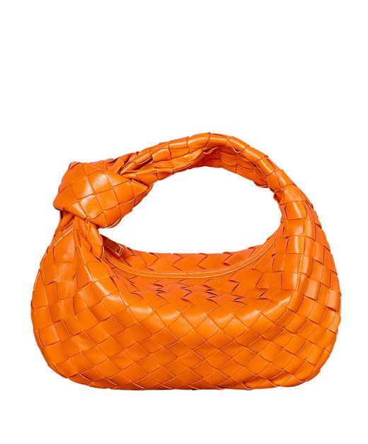 Faux Bottega Veneta Jodie Orange Intrecciato Leather Top Zip Closure Knotted Shoulder Strap Design Ladies Shoulder Bag