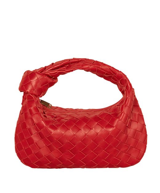 Best Red Leather Intrecciato Textured Knot Strap Zip Closure Jodie—Imitated Bottega Veneta Sophisticated Women'S Hobo Bag