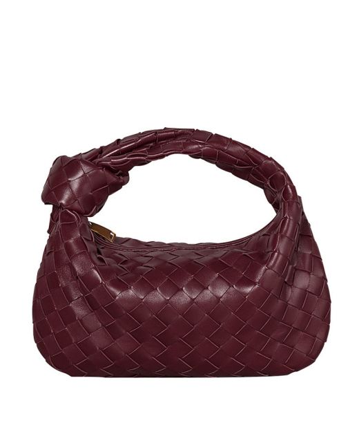 For Sale Burgundy Intrecciato Lambskin Zip Closure Top Knot Handle Jodie—Imitated Bottega Veneta Shoulder Bag For Women