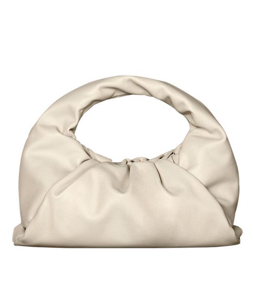 Low Price White Calfskin Round Handle Magnetic Top Closure Pouch—Replica Bottega Veneta Hobo Shoulder Bag