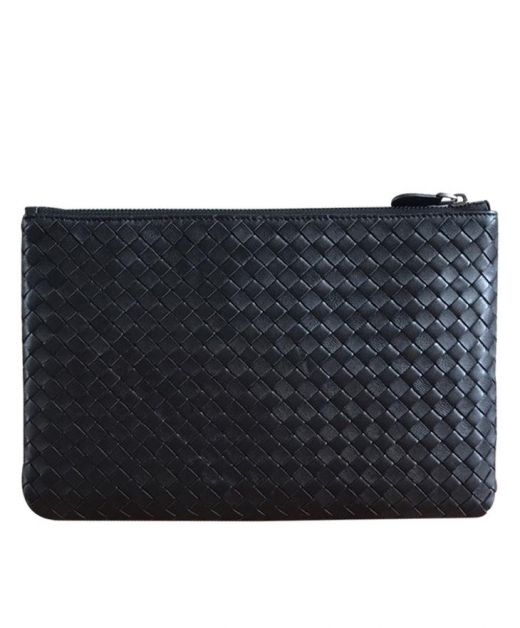 Good Review Black Intrecciato Woven Leather Zip Closure Pouch—Replica Bottega Veneta Men'  Limited File Bag