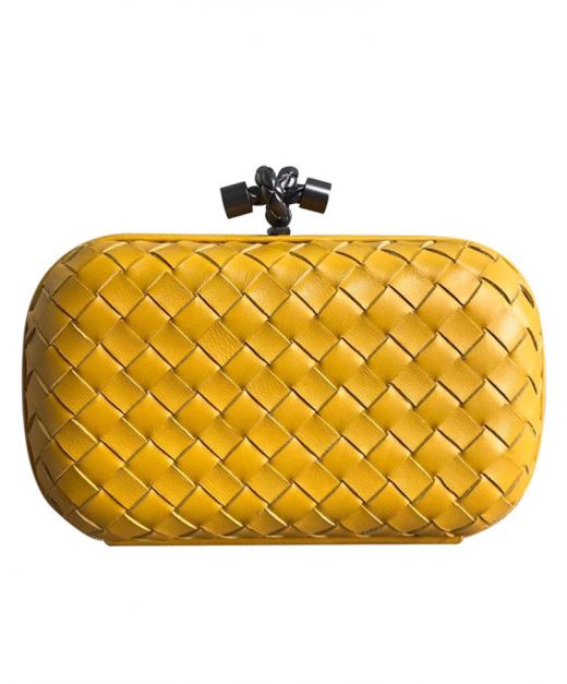 Low Price Yellow Intreccio Leather Black Hardware Top Knot—Replica Bottega Veneta Delicate Knot Clutch Bag For Ladies