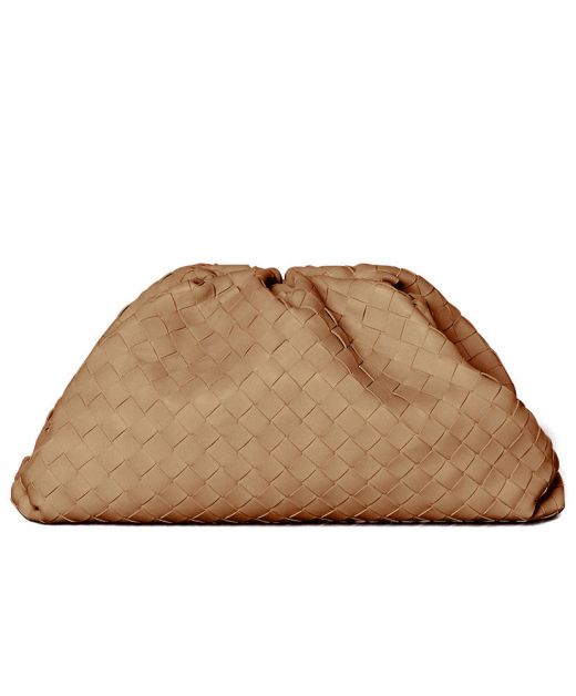 Classic Brown Leather Intrecciato Woven Magnetic Border Pouch—Copy Bottega Veneta Trapezoid Soft Clutch Forladies