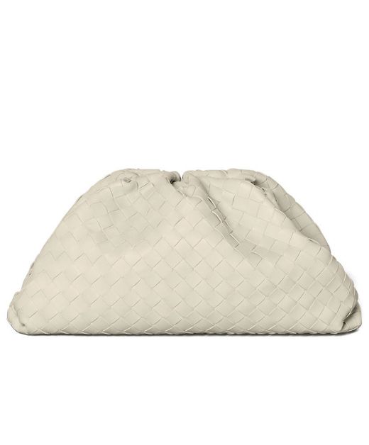 Clone Bottega Veneta Pouch Collection White Leather Intrecciato Magnetic Border Closure Versatile Women'S Clutch