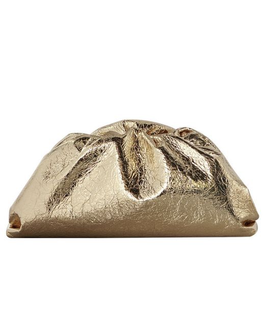 Replica Bottega Veneta Pouch Gold Metal Texture Leather Magnetic Border Closure Cloud Shape Clutch Bag For Women