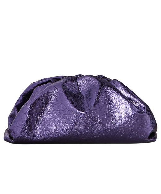 Best Site Purple Metallic Leather Magnetic Closure Gold Hardware Pouch—Faux Bottega Veneta Luxury Design Clutch For Ladies