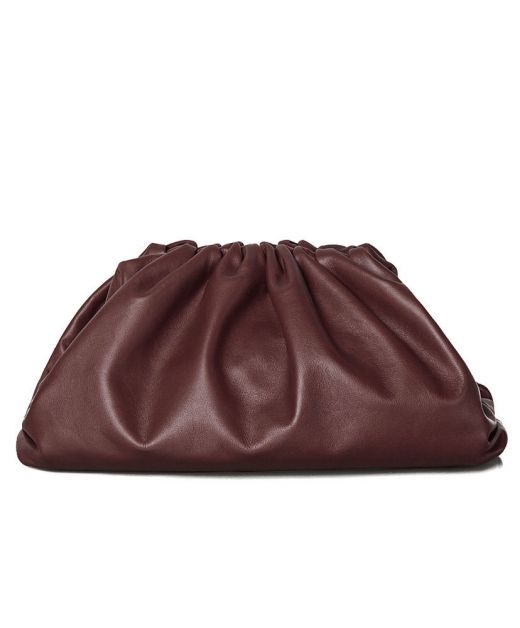 Online Burgundy Nappa Leather Rectangular Open Magnetic Closure Pouch—Imitated Bottega Veneta Luxury Clutch For Women'S