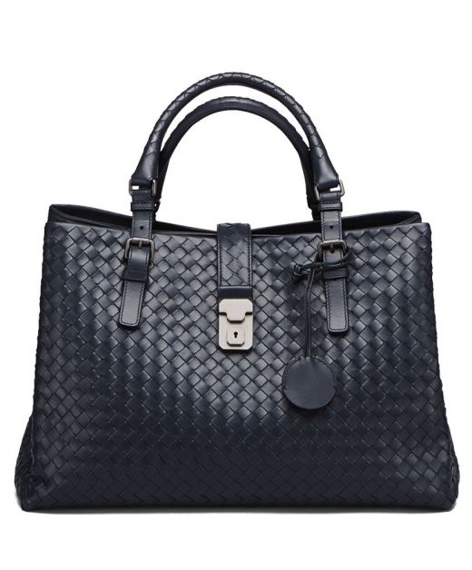 Online Black Intreccio Texture Top Handle Pendant Push Lock Design—Replica Bottega Veneta Medium Roman Bag For Ladies