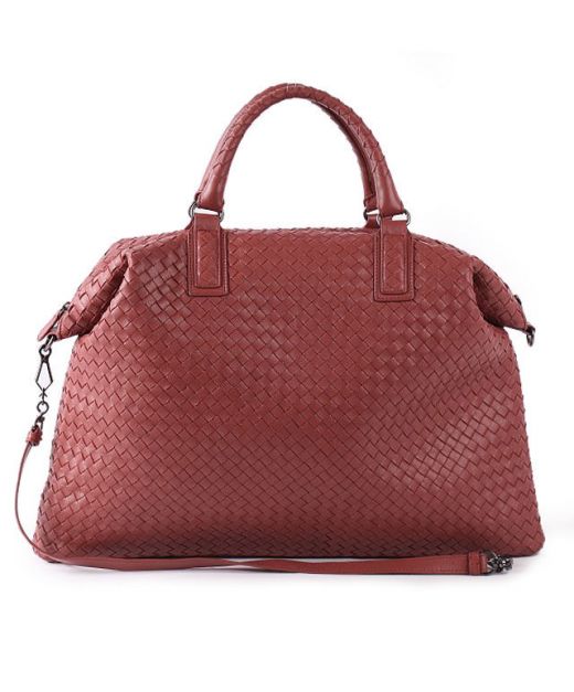 Hot Selling Dark Red Intreccio Leather Double Zip Closure Top Handle Convertible—Clone Bottega Veneta Ladies Tote Bag
