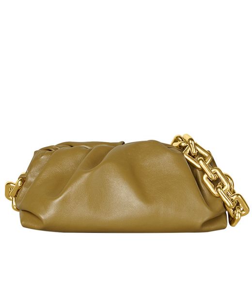 Best Discount Mustard Smooth Leather Snap Closure Gold Chain Pouch—Imitated Bottega Veneta Shoulder Bag For Women