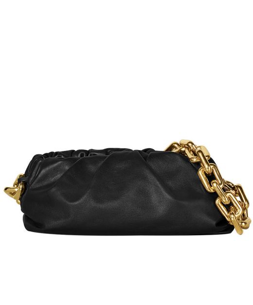 Hot Selling Black Calfskin Snap Closure Super Large Gold Chain Pouch—Imitated Bottega Veneta Durable Bag For Women