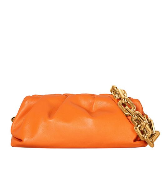 Replica Bottega Veneta Chain Pouch Women'S Orange Calfskin Cloud Shape Oversized Chain Shoulder Bag