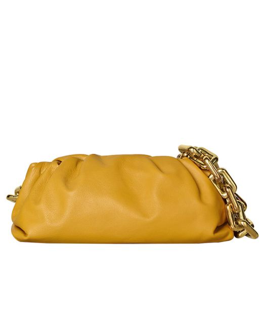 High End Yellow Leather Pleated Snap Closure Gold Chain Pouch—Replica Bottega Veneta New Women'S Shoulder Bag