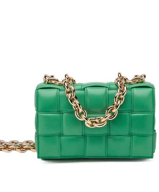 Best Green Lntrecciato Leather Magnetic Buckle Gold Chain Padded Cassette—Replica Bottega Veneta Women'S Bag