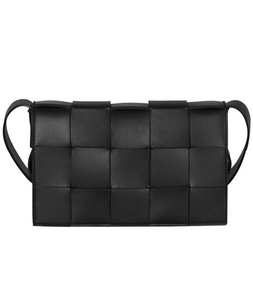 Hot Selling Black Large Gingham Textured Leather Magnetic Closure Cassette—Clone Bottega Veneta Women'S Crossbody Bag