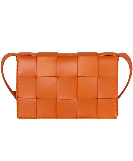 Replica Bottega Veneta Cassette Women'S Favorite Orange Intreccio Leather Flap Magnetic Buckle Adjustable Shoulder Strap Bag