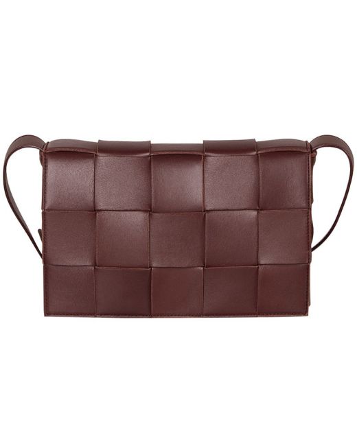 Fake Bottega Veneta Cassette Burgundy Leather Intreccio Large Check Textured Magnetic Flap Elegant Ladies Crossbody Bag