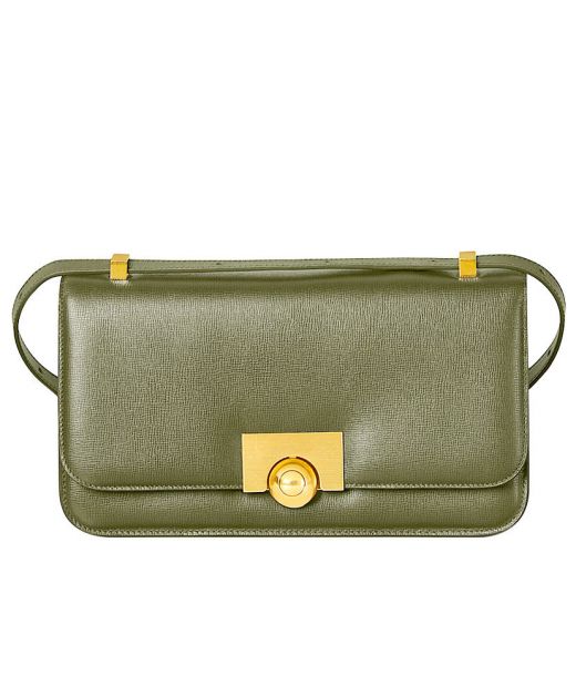 Replica Bottega Veneta Green Leather Flip Design Gold Accessories Ball Pin Buckle Ladies New Rectangular Shoulder Bag