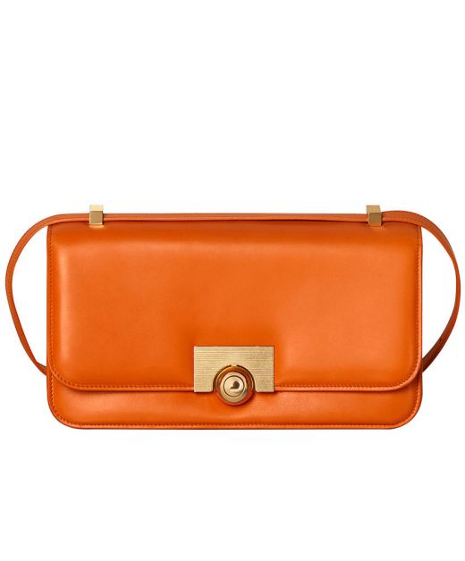 For Sale Orange Gold Hardware Pin Buckle  Rectangular Flap Design—Clone Bottega Veneta Women'S Shoulder Bag