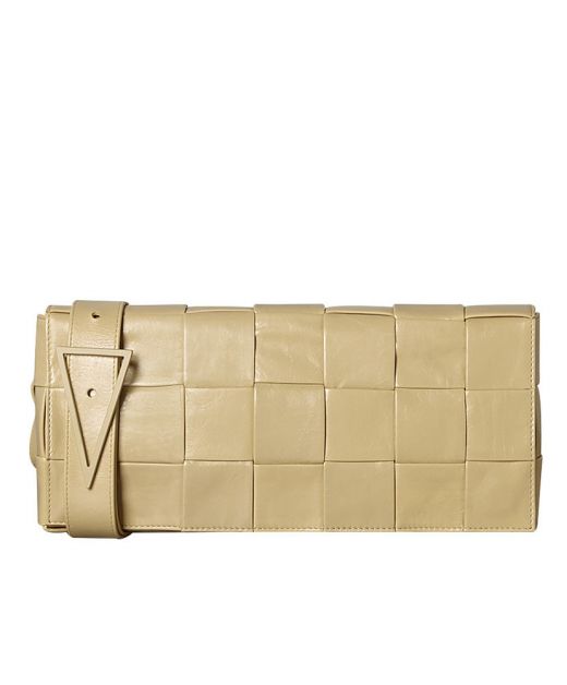 Chic Beige Intrecciato Leather Flap Magnetic Triangle Buckle Detail Strap Cassette—Imitated Bottega Veneta Shoulder Bag For Ladies
