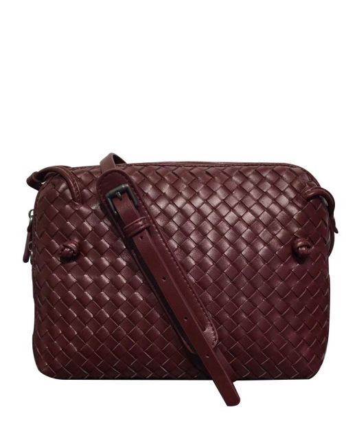 Chic Dark Red Leather Intrecciato Textured Zip Closure Knotted Strap Nordini—Replica Bottega Veneta Sexy Bag For Ladies