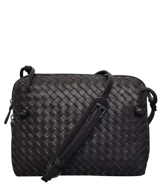 Hot Selling Black Intrecciato Leather Zip Closure Knotted Strap Nordini—Copy Bottega Veneta Casual Women'S Crossbody Bag