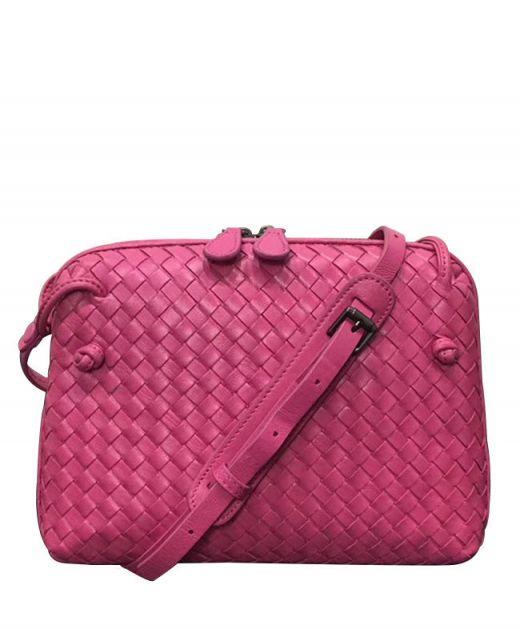 Cheapest Pink Intrecciato Leather Double Zip Closure Grey Metal Long Strap Nordini—Imitated Bottega Veneta Light Crossbody Bag