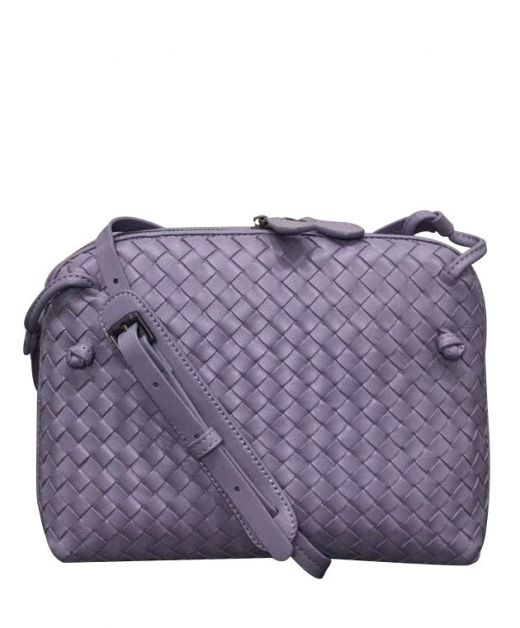 Fake Bottega Nordini Purple Intrecciato Leather Grey Accessories Top Double Zipper Ladies Elegant Crossbody Bag