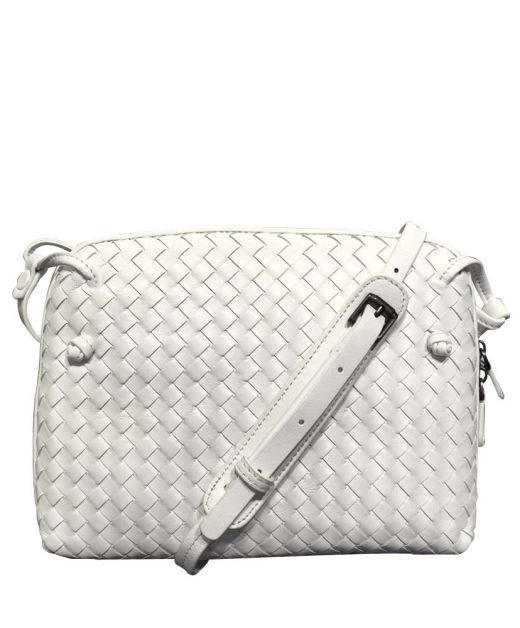 Best Website White Intrecciato Leather Grey Metal Double Zip Closure Nordini—Replica Bottega Veneta Casual Women'S Crossbody Bag