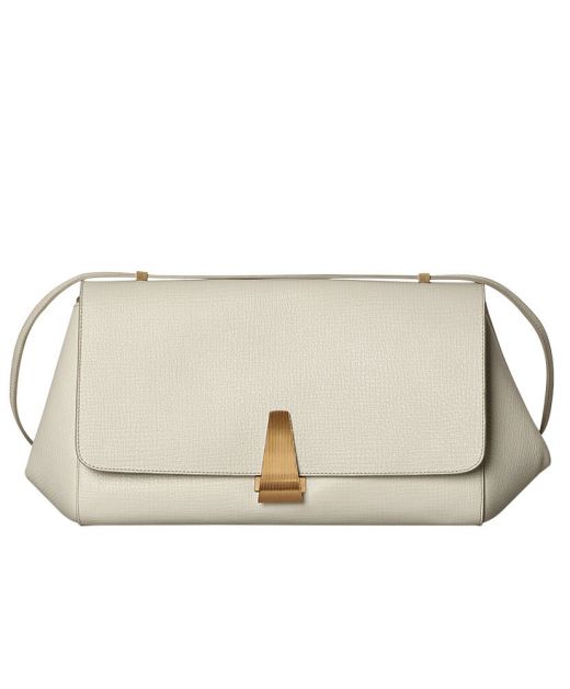 Online White Calfskin Flap Gold Triangle Snap Closure BV Angle—Replica Bottega Veneta Shoulder Bag For Women