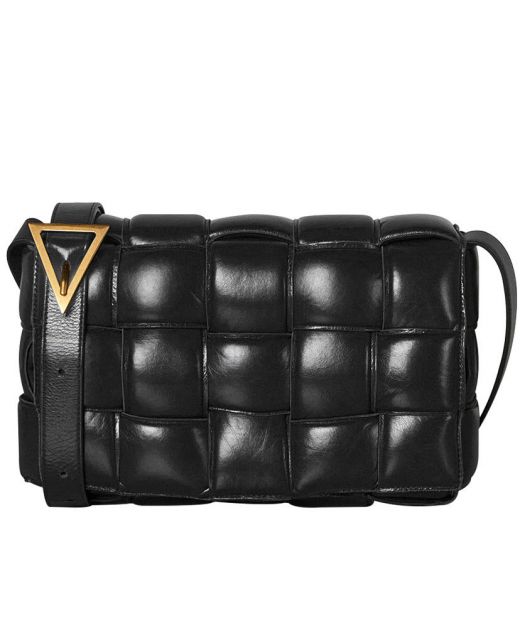 Cheapest Black Intreccio Leather Flap Magnetic Closure Triangle Buckle Padded Cassette—Replica Bottega Veneta Bag