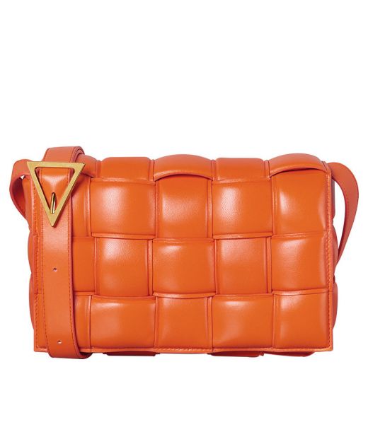 Replica Bottega Veneta Padded Cassette Orange Intreccio Leather Gold Hardware Flap Design Classic Women'S Crossbody Bag