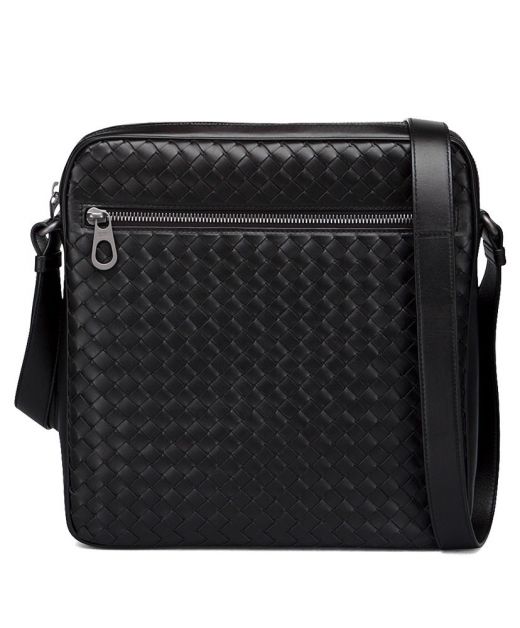For Sale Rectangular Black Intreccio Zip Closure Top Front Pocket—Fake Bottega Veneta Men'S Medium Messenger Bag