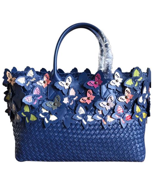 Fake Bottega Veneta Cabat Blue Intreccio Leather Open Butterfly Patch Women'S Limited Edition Large Capacity Large Tote