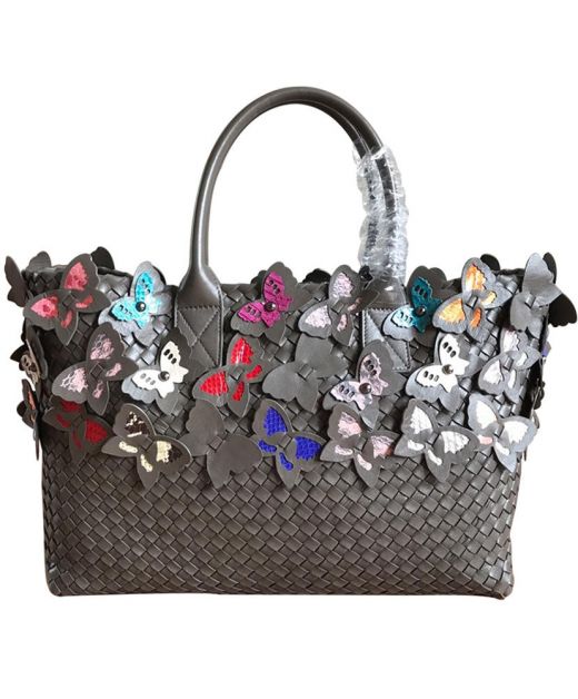 Classic Grey Intreccio Reversible Crafted Butterfly Decorative Open Design Cabat—Replica Bottega Veneta Ladies Large Handbag
