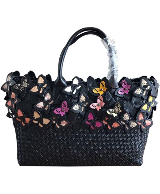 Best Discount Black Intreccio Colorful Butterfly Patch Top Handle Cabat—Fake Bottega Veneta Women'S Limited Bag