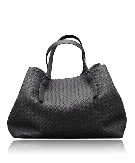 Fake Bottega Veneta Ladies Black Intreccio Leather Adjustable Top Handle Buckle Detail Shoulder Bag